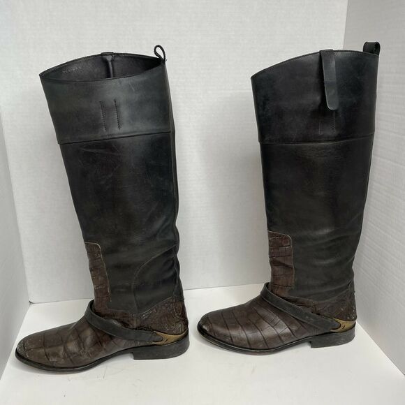 Golden Goose Black Brown Charlie Knee High Distressed Golden Boots Size 36 (5.5) - Picture 4 of 12